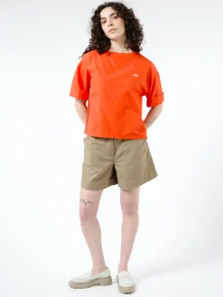 Danton - Women's Cotton Linen Collarless Pullover Shirt in Red