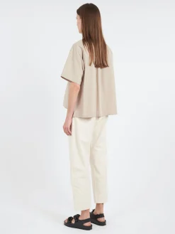 Danton - Women's Cotton Poplin Half Sleeve Shirt in Greige