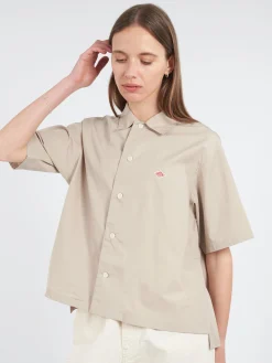 Danton - Women's Cotton Poplin Half Sleeve Shirt in Greige