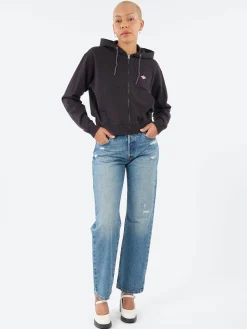 Danton - Women's Cotton Terry Zip Hoodie in Charcoal