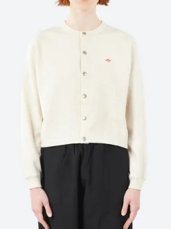 Danton - Women's Cotton Terry Crew Neck Cardigan in Ecru