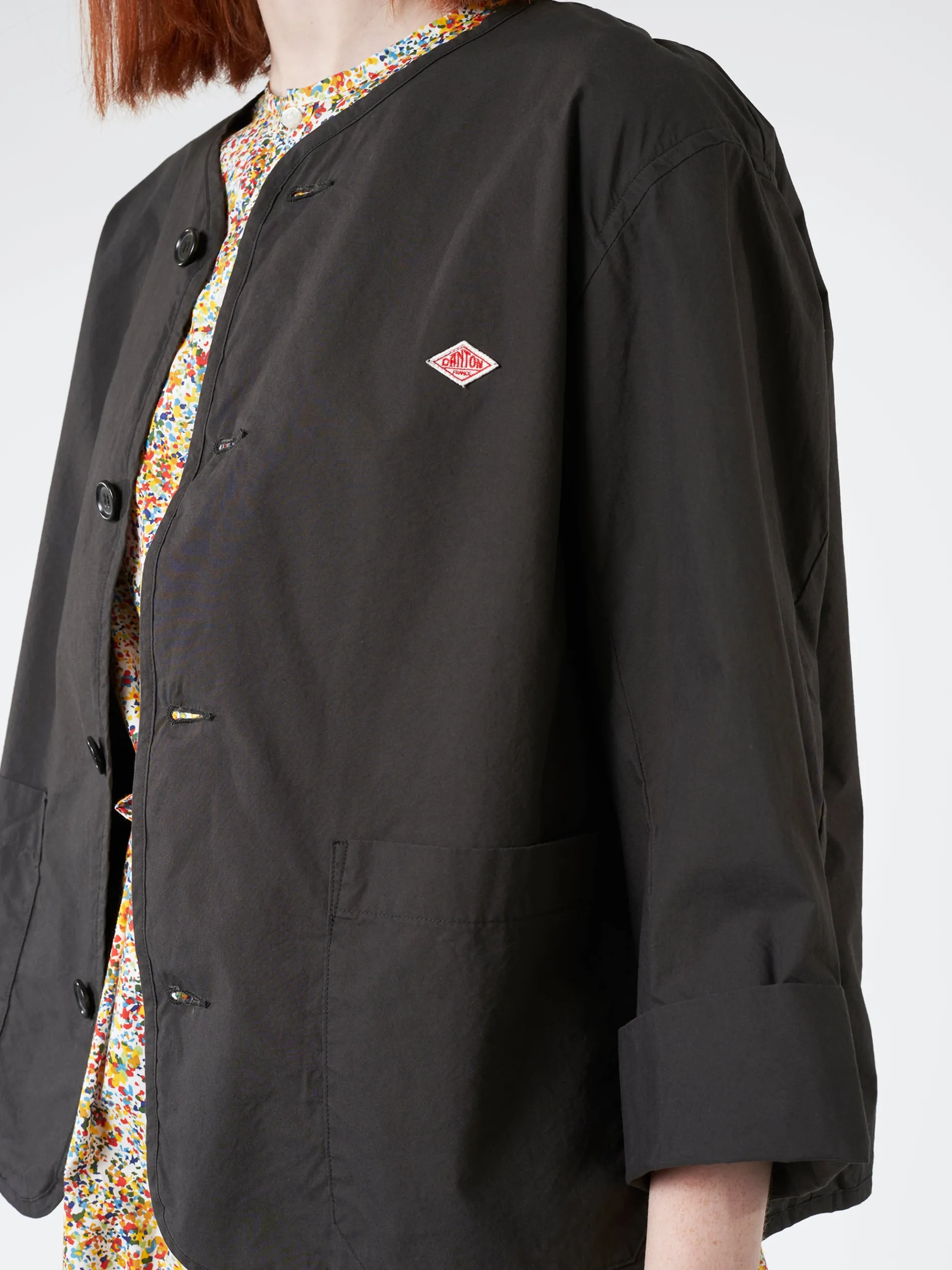 Danton - Women's Cotton Weather Collarless Short Jacket in Charcoal