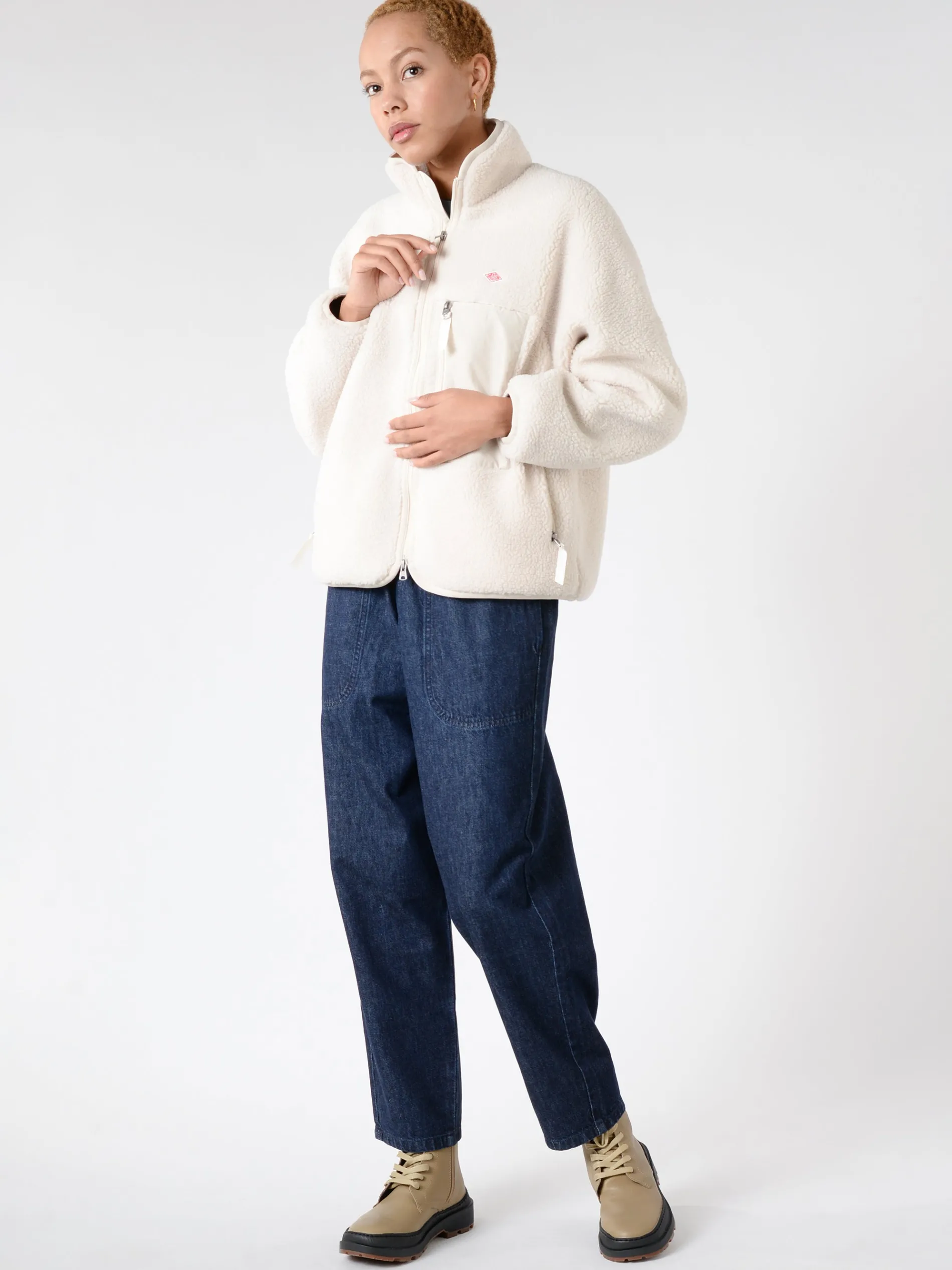 Danton - Women's Insulation Stand Collar Boa Jacket in Oyster White