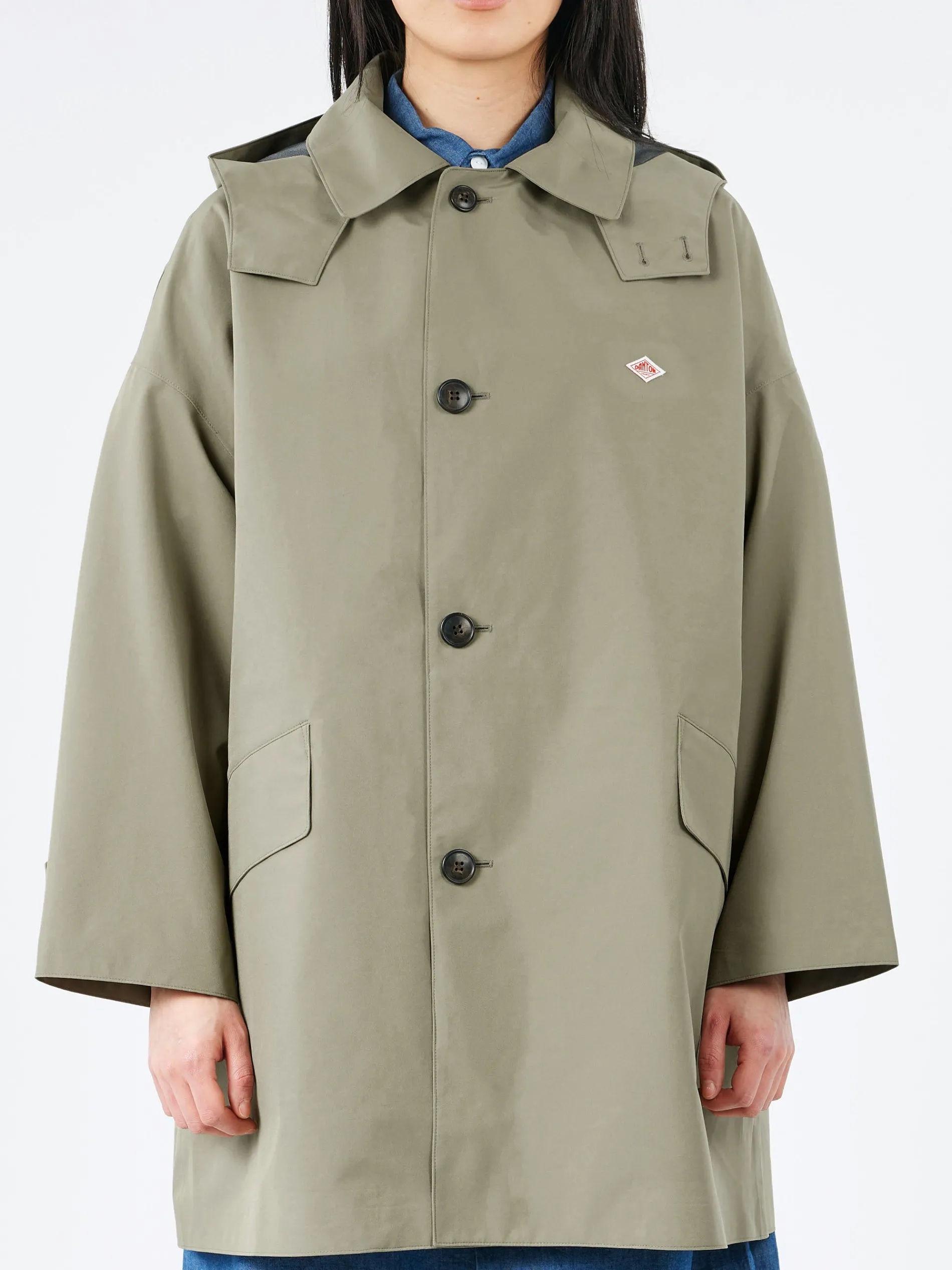 Danton - Women's 3-Layer Cloth Hooded Balmacaan Coat in Olive