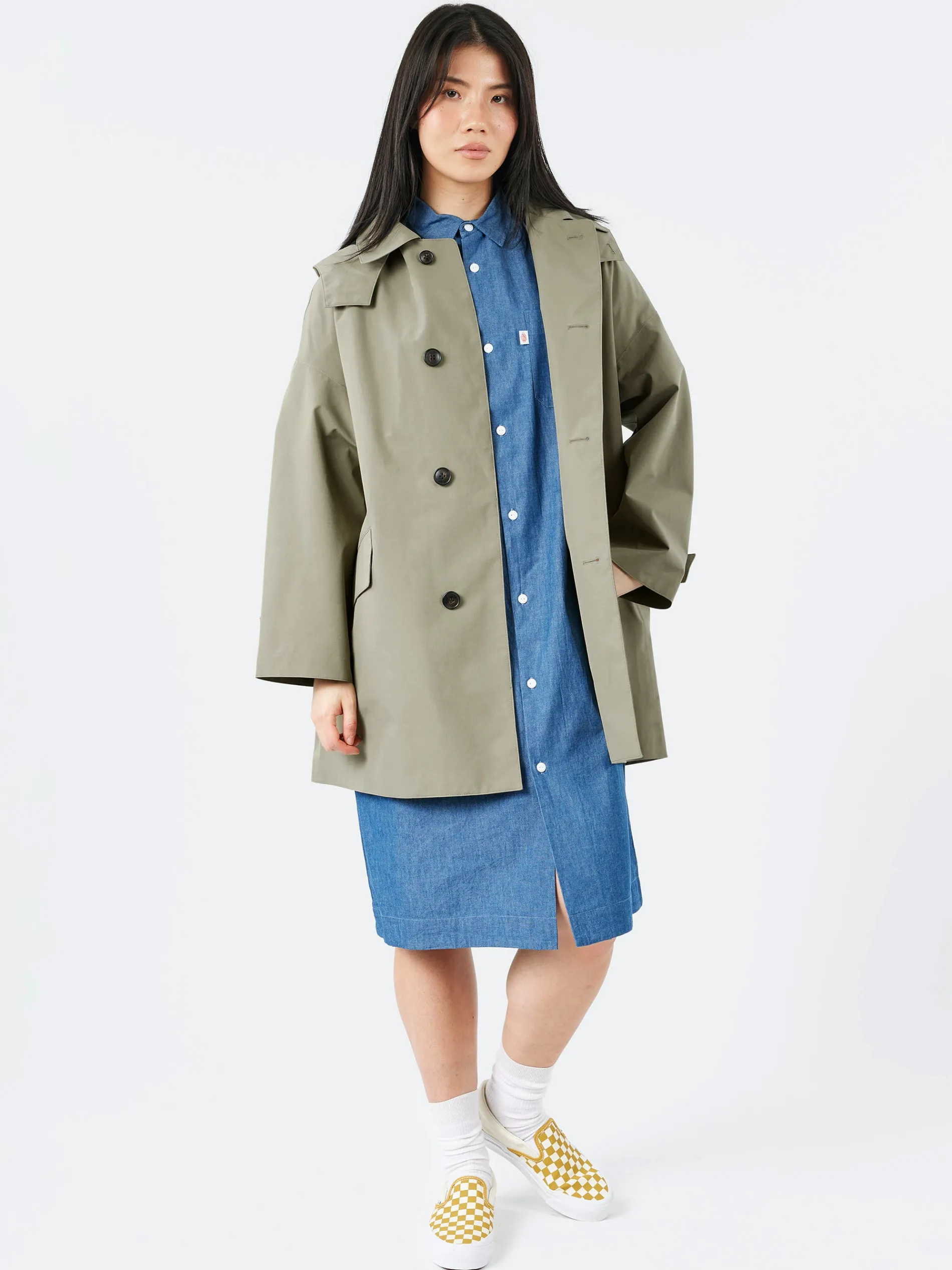 Danton - Women's 3-Layer Cloth Hooded Balmacaan Coat in Olive