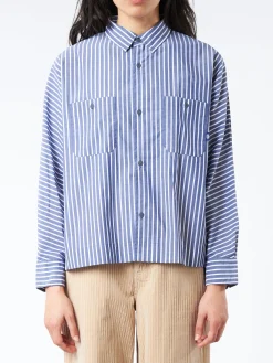 Danton - Women's L/S Work Shirt in Navy/White Stripe