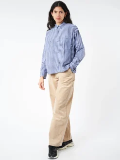 Danton - Women's L/S Work Shirt in Navy/White Stripe