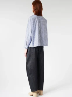 Danton - Women's L/S Work Shirt in White/Navy Stripe