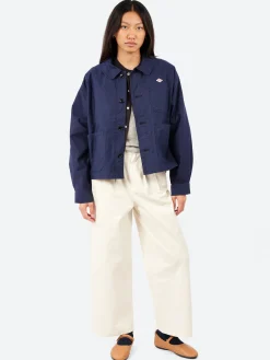Danton - Women's Moleskin Wide Coverall Jacket in Navy