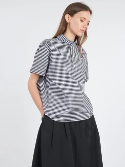 Danton - Women's Round Collar Shirt in Black Gingham