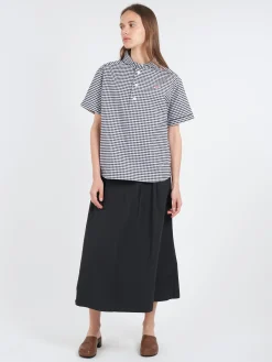 Danton - Women's Round Collar Shirt in Black Gingham