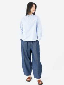 Danton - Women's Round Collar Pullover L/S Shirt in Sax White Stripe