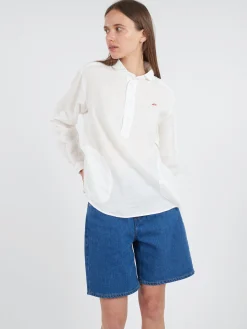 Danton - Women's Round Collar Pullover L/S Shirt in White