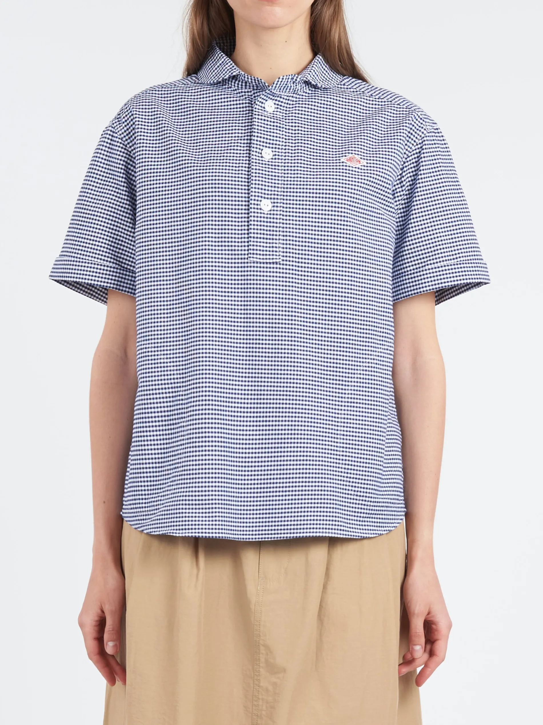 Danton - Women's Round Collar Shirt in Navy Gingham