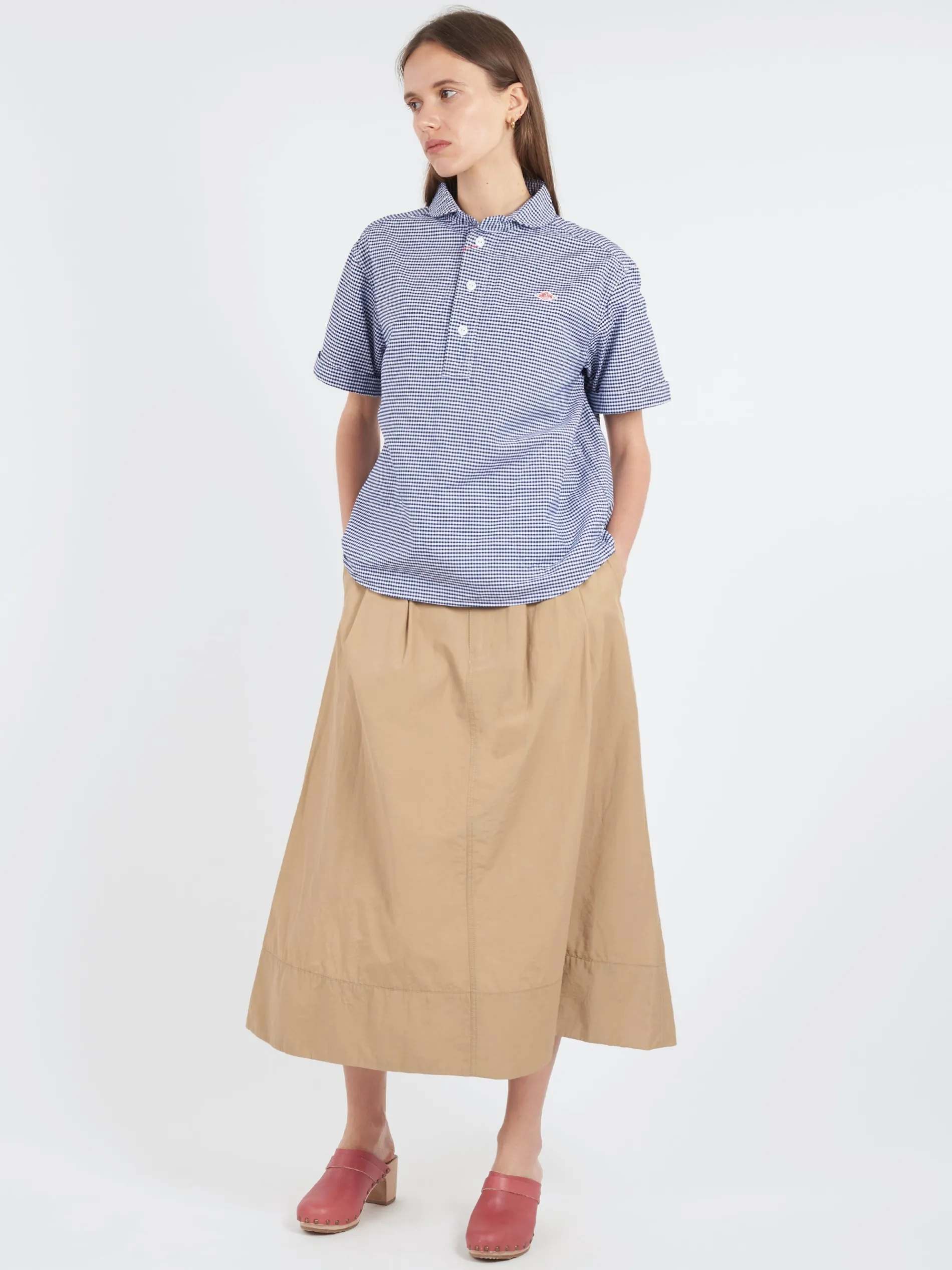 Danton - Women's Round Collar Shirt in Navy Gingham