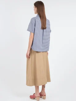 Danton - Women's Round Collar Shirt in Navy Gingham