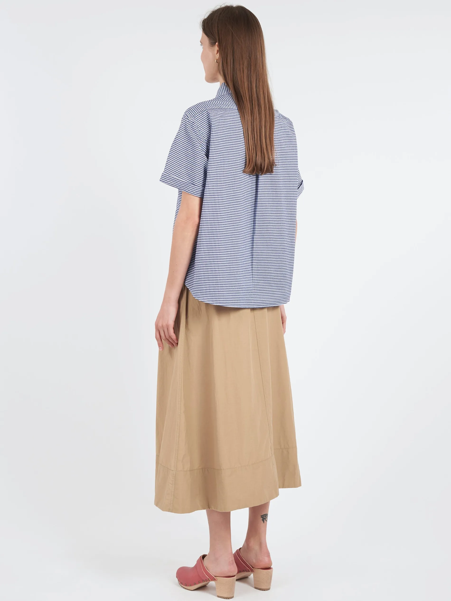 Danton - Women's Round Collar Shirt in Navy Gingham