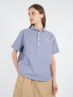 Danton - Women's Round Collar Shirt in Navy Gingham