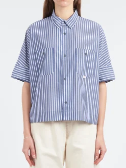 Danton - Women's Short Sleeve Work Shirt in Navy and White Stripe