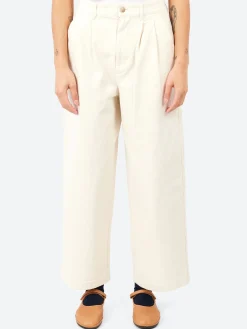 Danton - Women's Stretch Twill 2 Tuck Wide Pants in Ivory