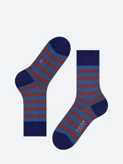Falke - Sensitive Mapped Line Socks in Lapis Blue and Red Stripe