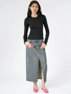 Filippa K - Long Slit Denim Skirt in Mid Grey Wash