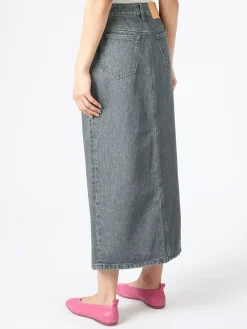 Filippa K - Long Slit Denim Skirt in Mid Grey Wash
