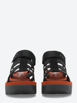 FLY London - Yoko Yoji Platform Sandals in Black and Brick