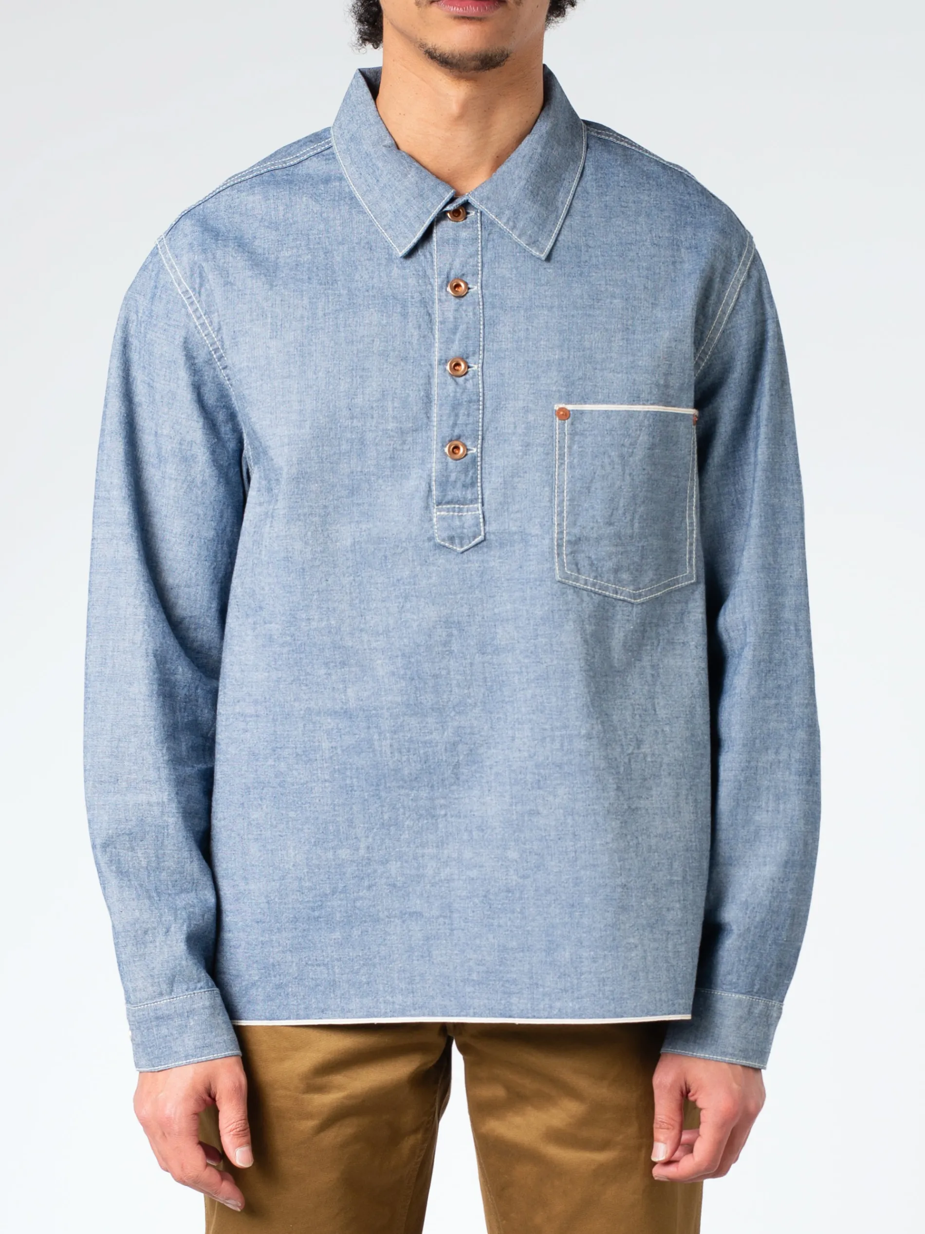 F.O.B. FACTORY - Chambray Pull-Over Shirt in Blue
