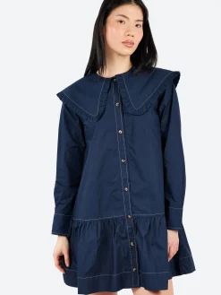 GANNI - Big Collar Dress in Sky Captain