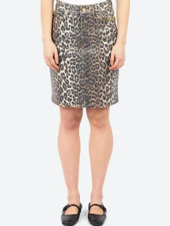 GANNI - Foil Print Denim Skirt in Leopard