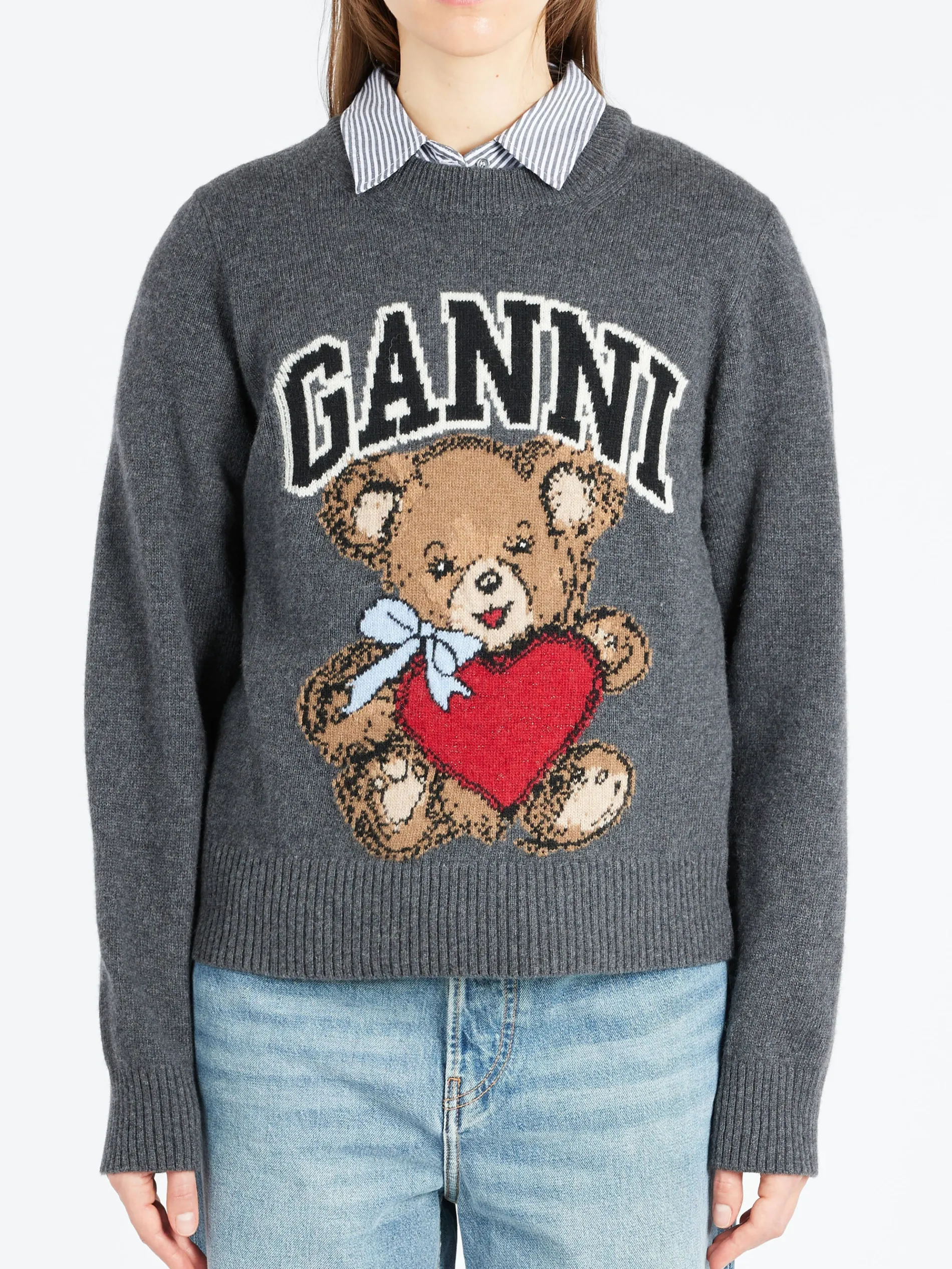 GANNI - Graphic Bear Crewneck in Gray Quill