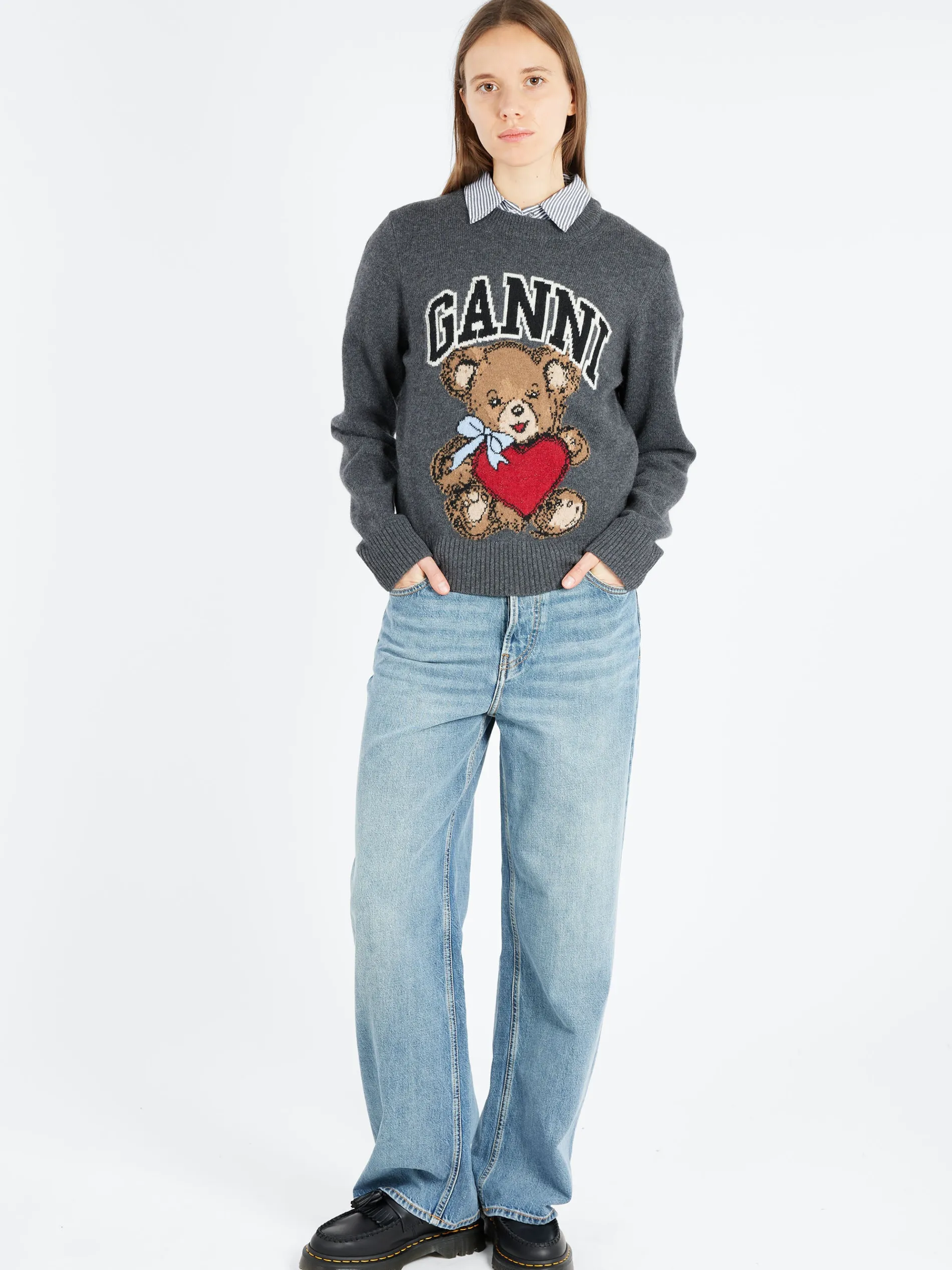 GANNI - Graphic Bear Crewneck in Gray Quill