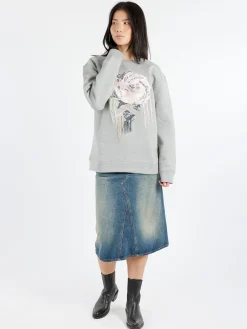 GANNI - Heavy Washed Denim Midi Skirt in Mid Blue Vintage