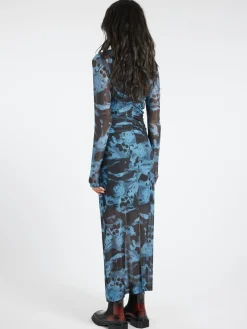 GANNI - Printed Mesh Dress in Blue Shadow