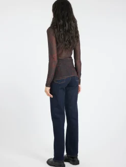 GANNI - Printed Mesh L/S Rollneck in Bitter Chocolate