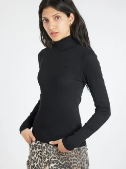 GANNI - Rib Long Sleeve T-Shirt in Black