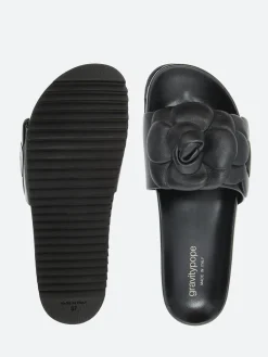 gravitypope - Anata Slide Sandals in Nero Nappa