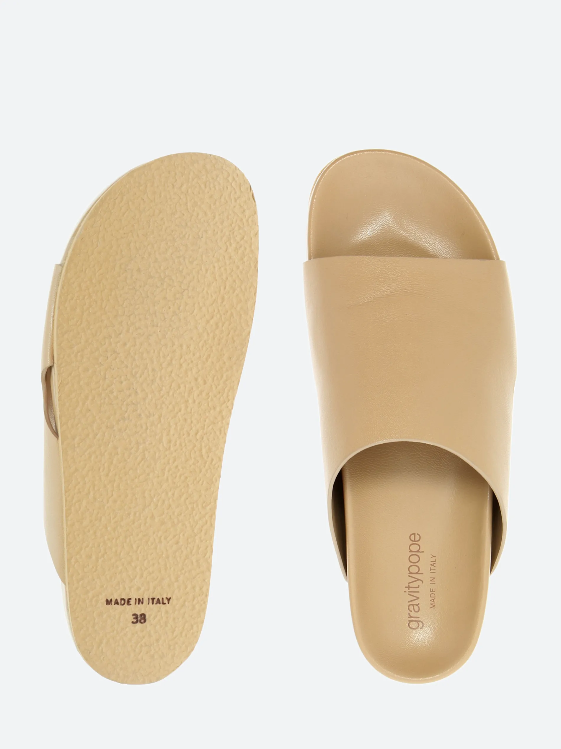 gravitypope - Hope Slide Sandals in Nude Nappa and Miele Suo