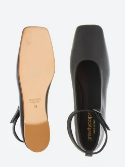 gravitypope - Jacalin Ankle Strap Ballet Flat in Nero Nappa