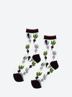 Hansel from Basel - Beet It Sheer Crew Sock in White