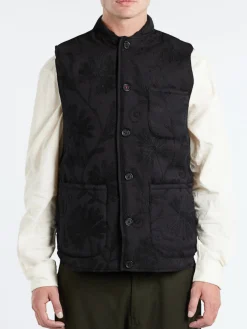 Kardo - Leo Quilted Vest with Suzani Embroidery in Black