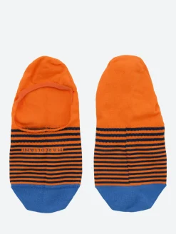 Marcoliani - Chocolate Invisible Sock in Navy and Orange Stripe