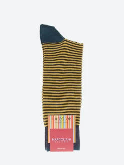 Marcoliani - Palio Stripe Sock in Denim/Yellow