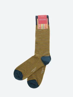 Marcoliani - Palio Stripe Sock in Denim/Yellow
