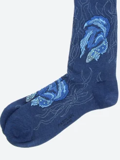 Marcoliani Milano - Koi Fish Crew Sock in Indigo Blue