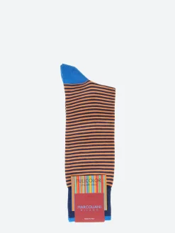 Marcoliani Milano - Palio Stripe Sock in Denim and Orange