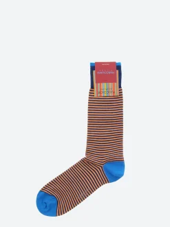 Marcoliani Milano - Palio Stripe Sock in Denim and Orange
