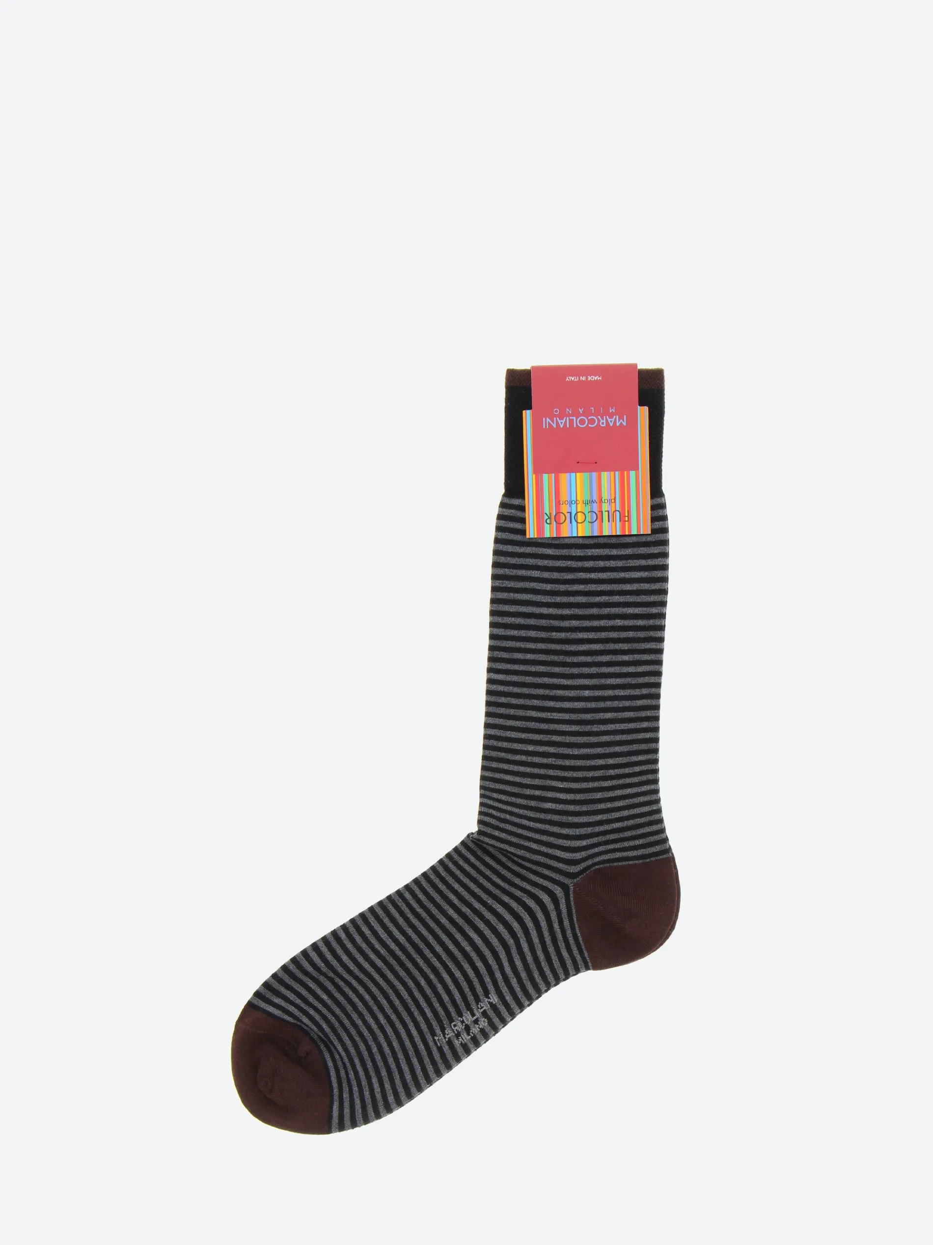 Marcoliani Milano - Palio Stripe Sock in Black and Asphalt