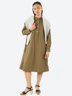 Margaret Howell - MHL Collarless Swing Dress in Khaki Green